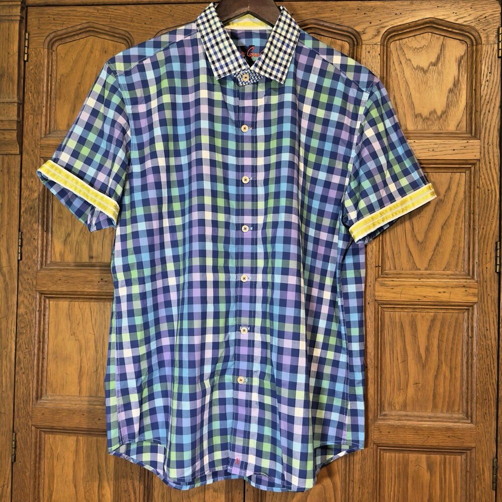 Robert Graham X Collection Button Up Shirt Men XL Gingham Contrast Short Sleeve